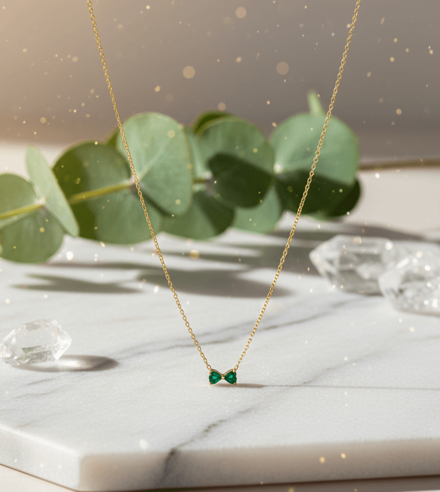 Anti - Tarnish Chain with Green Bow Pendant - Image 3