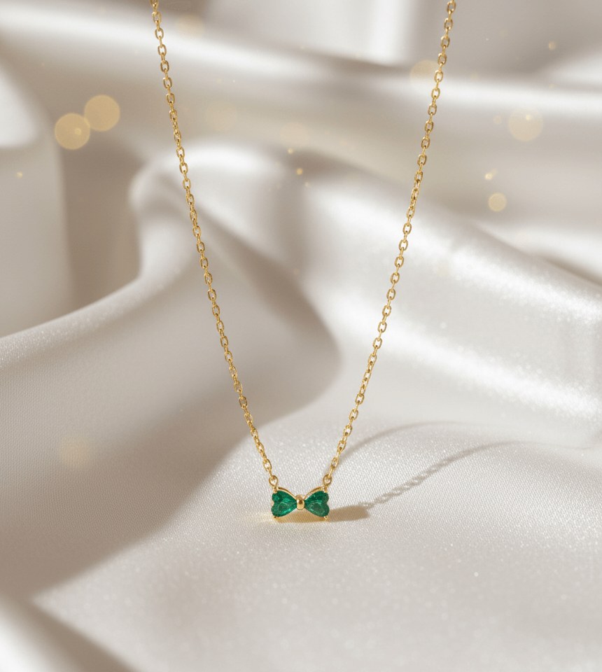 Anti - Tarnish Chain with Green Bow Pendant - Image 4