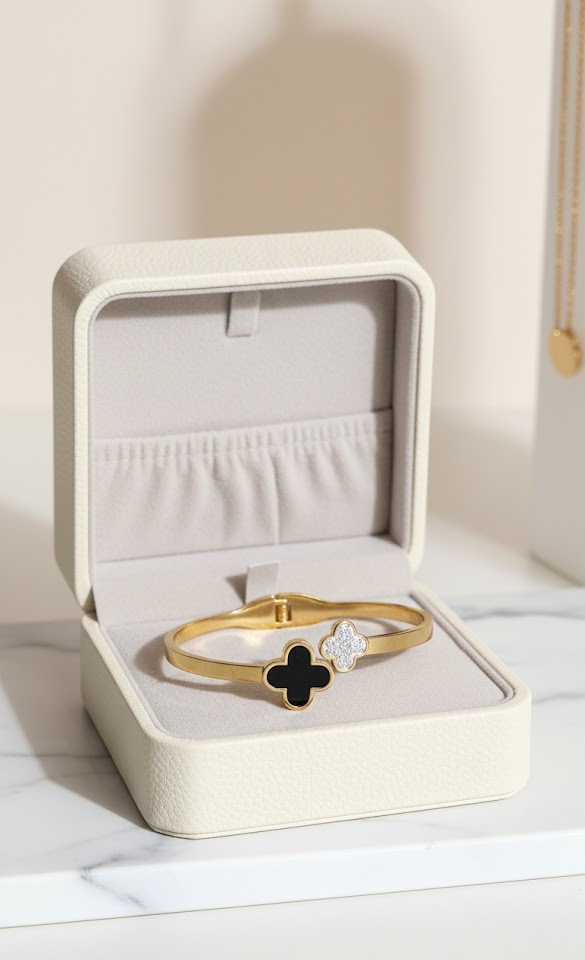 Elegant Clover Design Gold-Plated Brass Bracelet for Women & Girls - Image 4