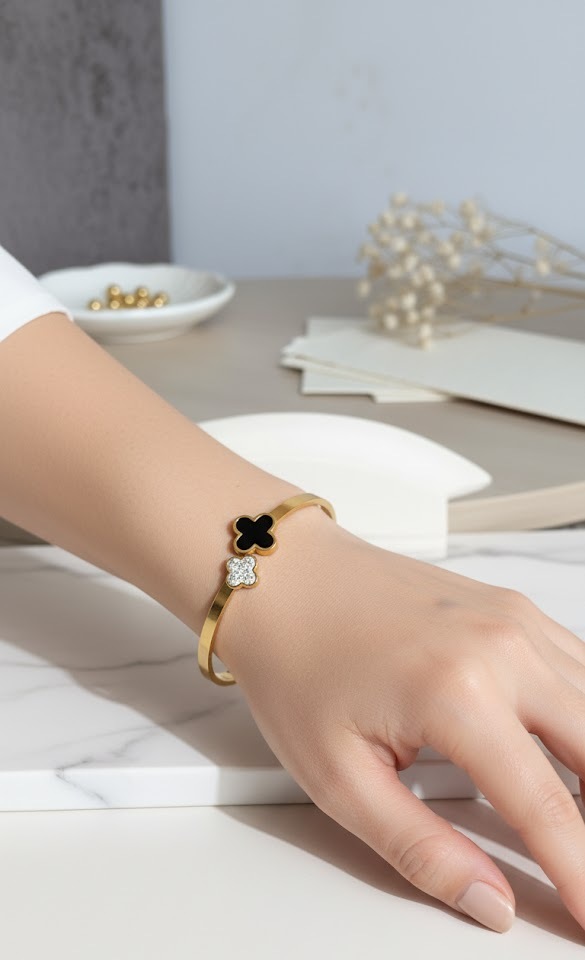 Elegant Clover Design Gold-Plated Brass Bracelet for Women & Girls - Image 5