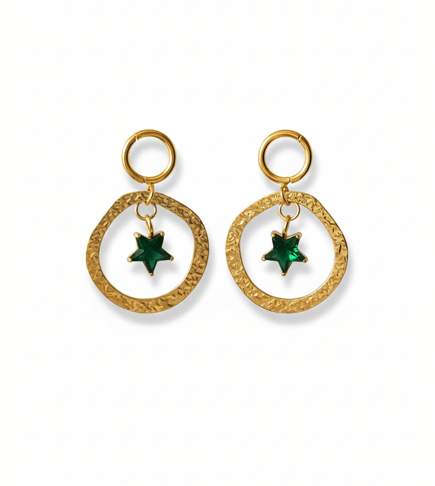 Emerald Star Textured Gold Hoop Earrings - Image 4