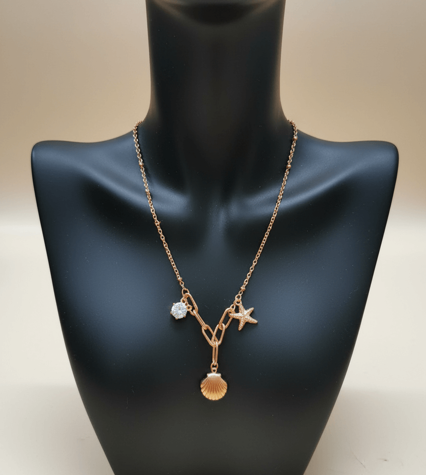 Starfish & Shell Charm Pendant Necklace