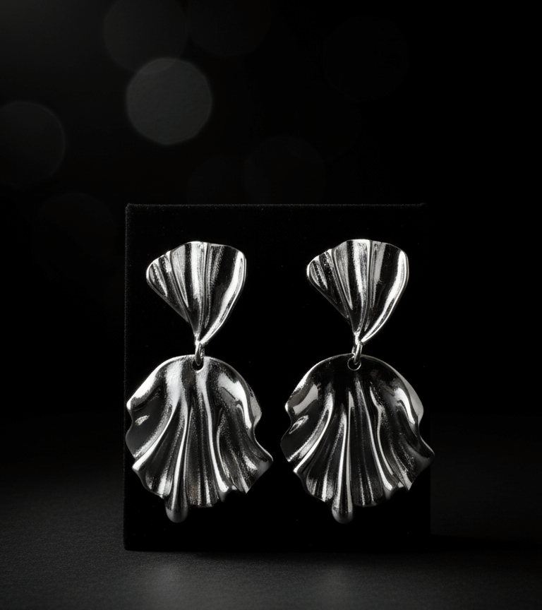Texture Silver Leaf Drop Earrings
