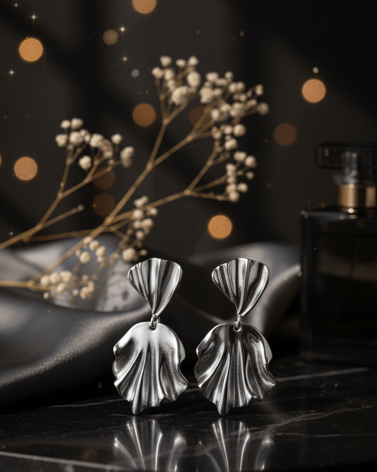 Texture Silver Leaf Drop Earrings - Image 5