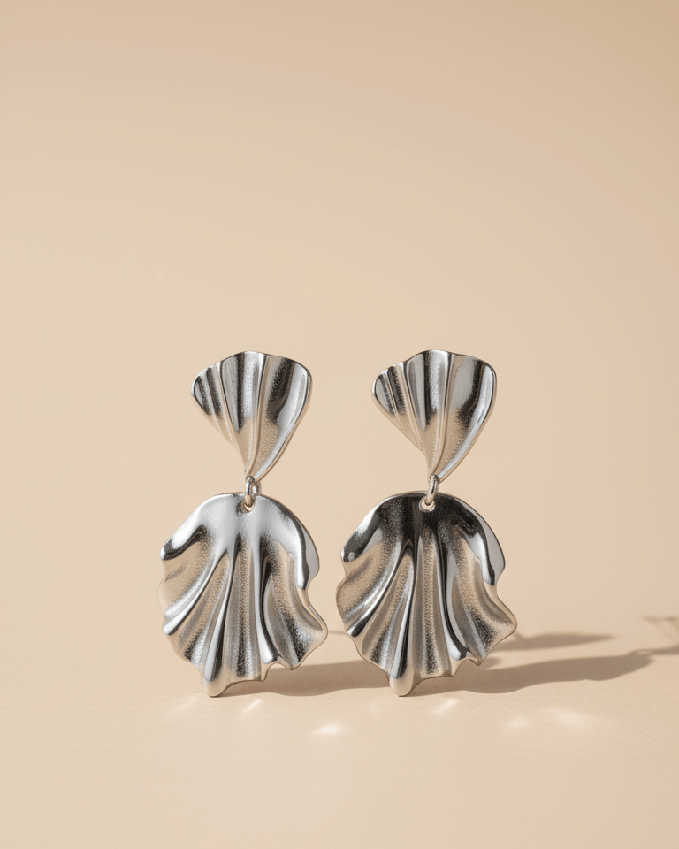 Texture Silver Leaf Drop Earrings - Image 4