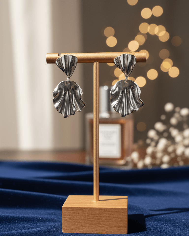 Texture Silver Leaf Drop Earrings - Image 3