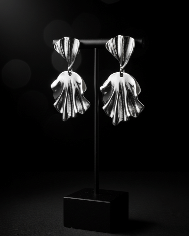 Texture Silver Leaf Drop Earrings - Image 6