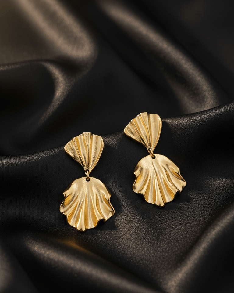 Textured Golden Leaf Drop Earrings